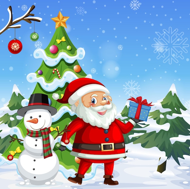 Christmas poster design with Santa Claus and snowman