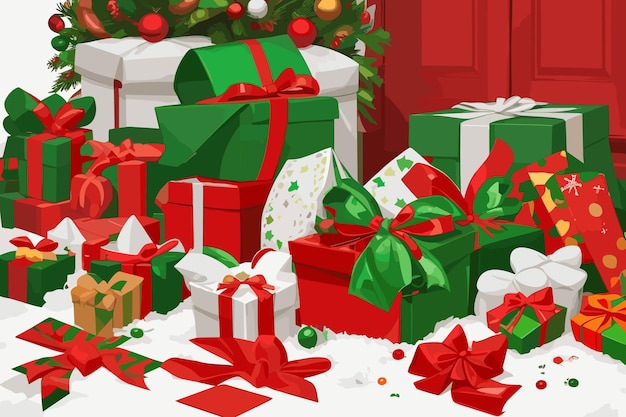 the christmas presents are wrapped in red and green.