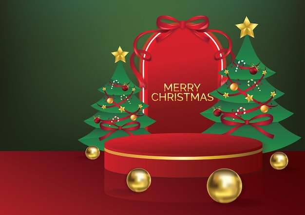 Christmas product display podium background and christmas elements vector