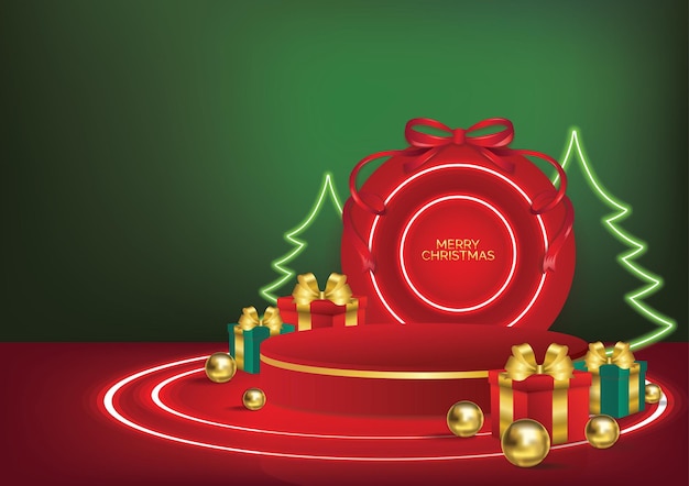 Christmas product display podium background and christmas elements vector