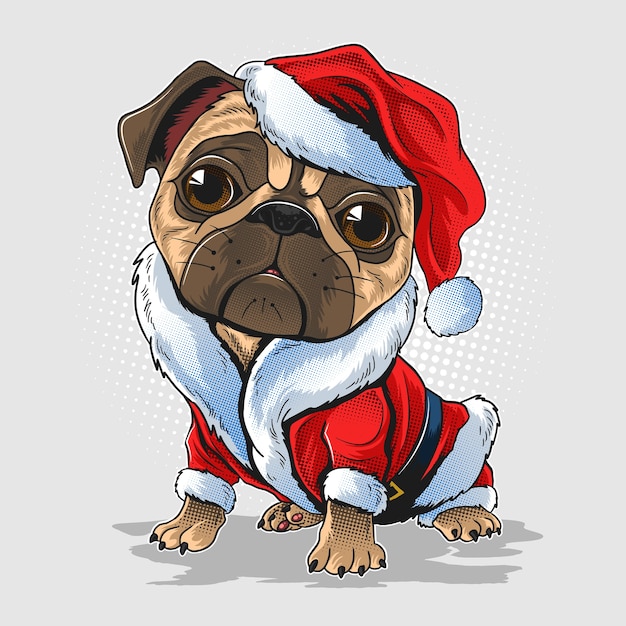 christmas pug dog wearing santa claus costume