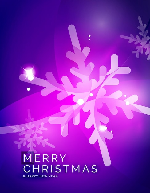 Christmas purple abstract background with white transparent snowflakes