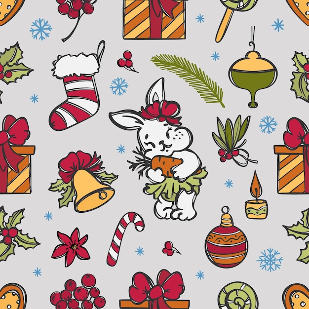 CHRISTMAS RABBIT Baby Cartoon Seamless Pattern Vector Print