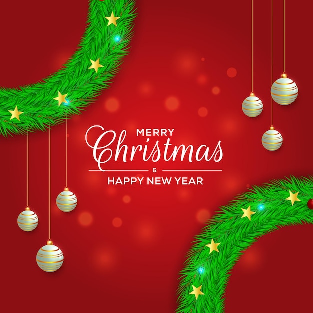 Christmas red background decoration with wreath