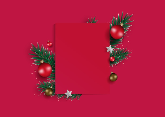 Christmas Red background with elements festive Top view