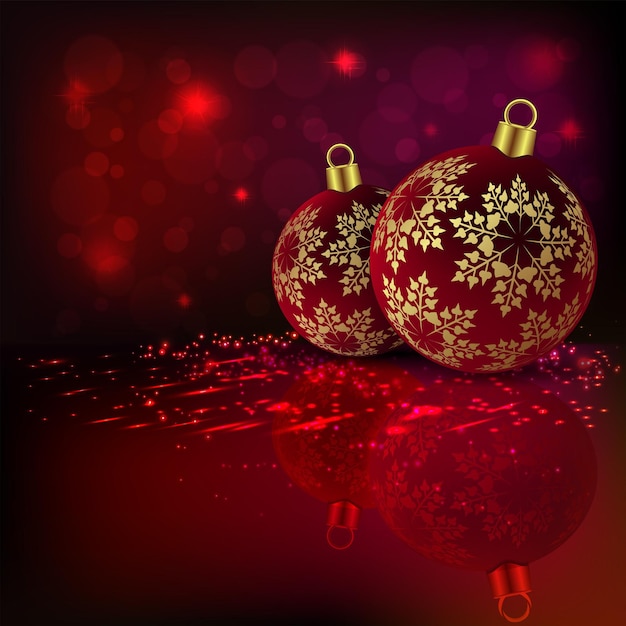 Christmas red composition with two balls with golden snowflakes