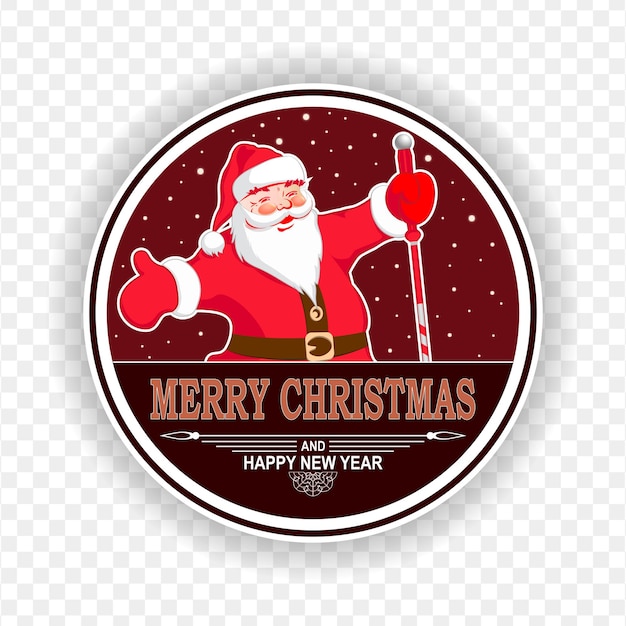 Christmas red dark round sign with the silhouette of Santa Claus with arms apart staff and text