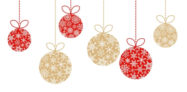 Christmas red and golden balls made from snowflakes vector illustration Design for card banner or border