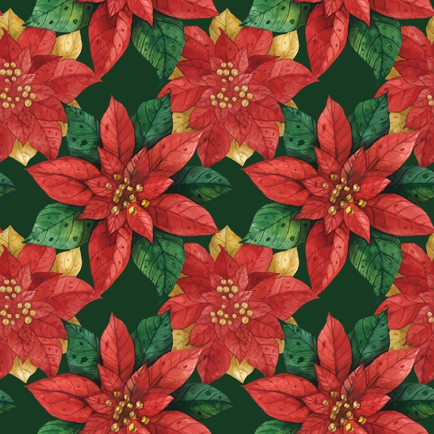 Christmas Red Green Star Poinsettia seamless pattern