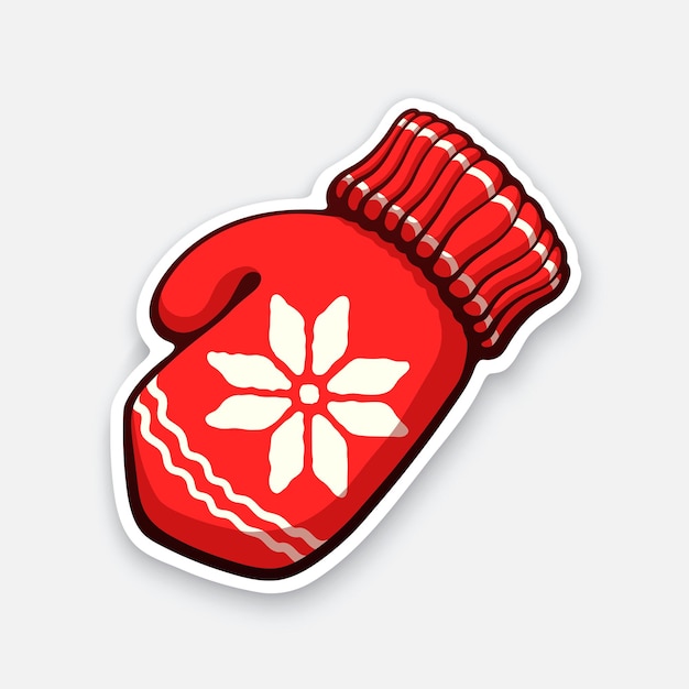 Christmas red mitten with snowflake pattern Winter wool glove for cold weather Vector illustration