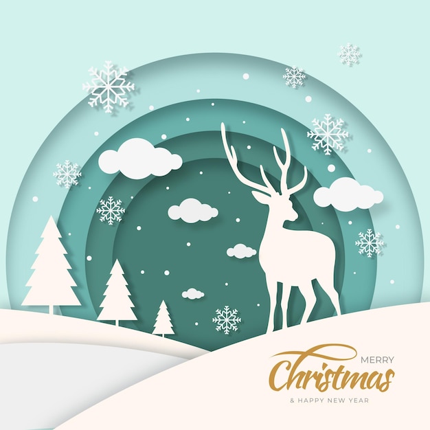 Christmas reindeer background in paper style