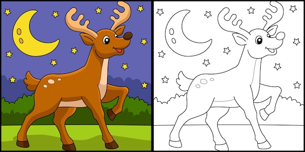 Christmas Reindeer Coloring Page Illustration