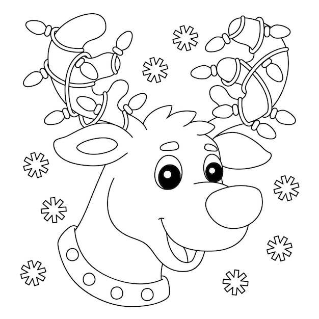 Christmas Reindeer Head Coloring Page for Kids