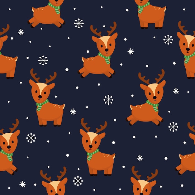 christmas reindeer seamless pattern on blue background. 