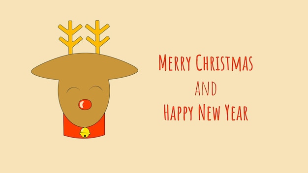 Christmas Reindeer with a Bell Merry Christmas and Happy New Year Greeting Card or Background in Retro Style for Web