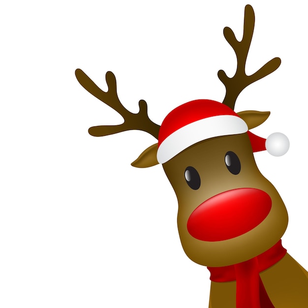 Christmas reindeer with a scarf and a santa claus hat on a white background Vector illustration