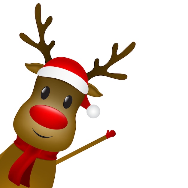 Christmas reindeer with a scarf and a santa claus hat on a white background Vector illustration