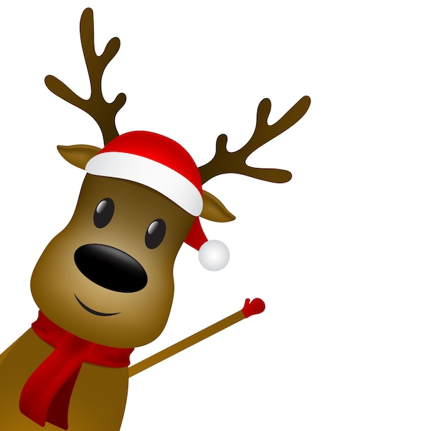 Christmas reindeer with a scarf and a santa claus hat on a white background Vector illustration