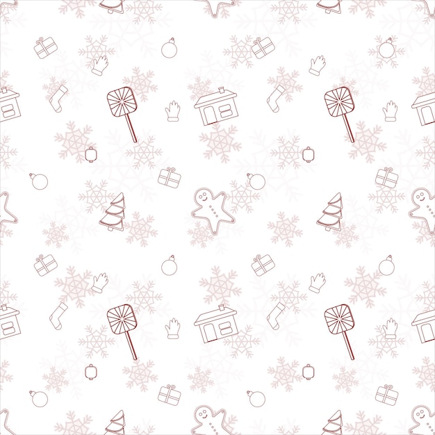 Christmas repeat pattern created with Christmas object outline shapes Seamless Christmas pattern