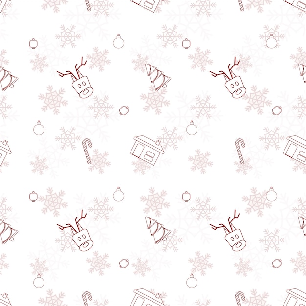 Christmas repeat pattern created with Christmas object outline shapes Seamless Christmas pattern