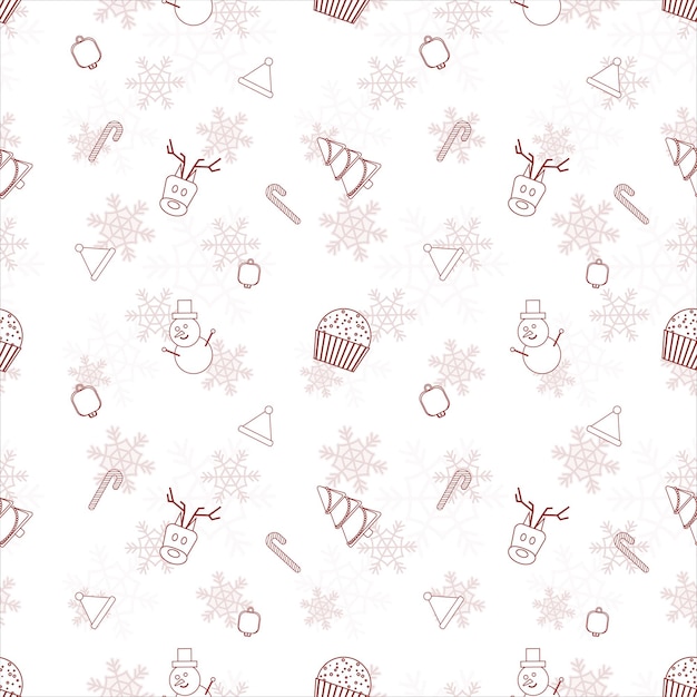 Christmas repeat pattern created with Christmas object outline shapes Seamless Christmas pattern