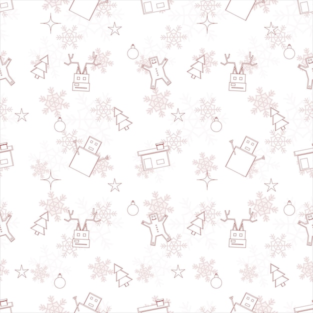 Christmas repeat pattern created with Christmas object outline shapes Seamless Christmas pattern