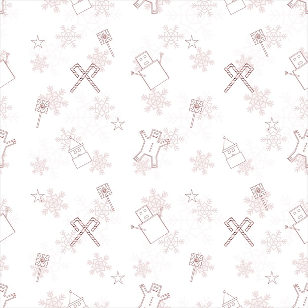 Christmas repeat pattern created with Christmas object outline shapes Seamless Christmas pattern