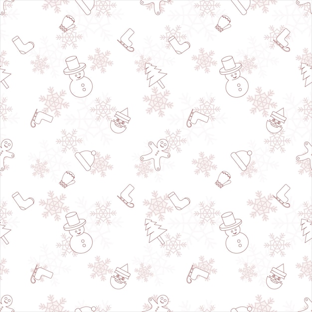 Christmas repeat pattern created with Christmas object outline shapes Seamless Christmas pattern