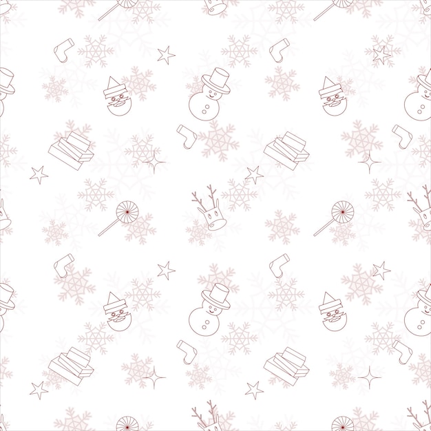 Christmas repeat pattern created with Christmas object outline shapes Seamless Christmas pattern