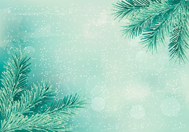 Christmas retro background with christmas tree branches.