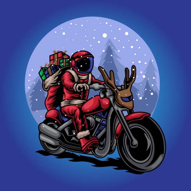 Christmas rider gift Santa Claus in the motorcycle illustration