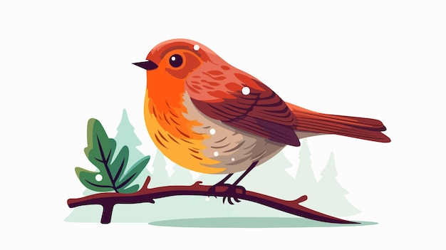 Christmas Robin Cartoon Illustration in Flat Color Style