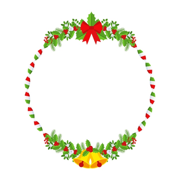 Christmas round floral wreath frame traditional winter garland icon