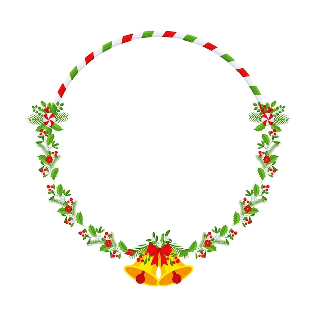 Christmas round floral wreath frame traditional winter garland icon