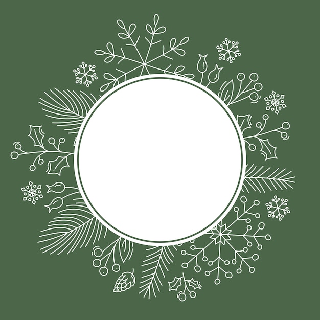 Christmas round frame with place for text Vector holiday xmas green border