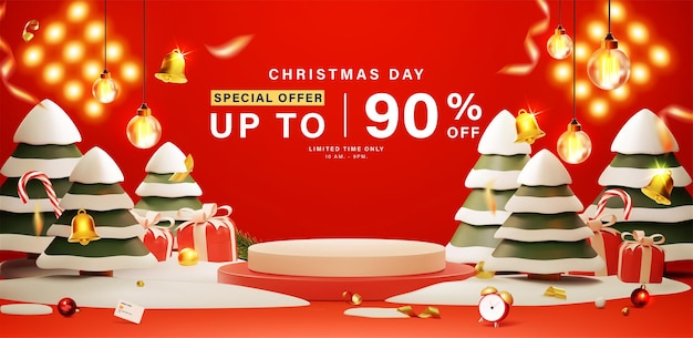 Christmas sale banner background template design for web or social media