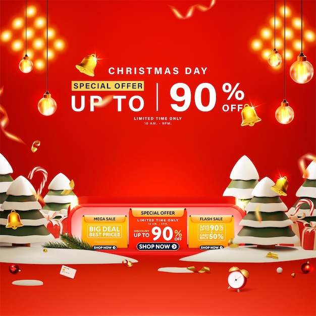 Christmas sale banner background template design for web or social media