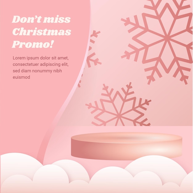 Christmas sale banner square promotion with 3D elements pink color