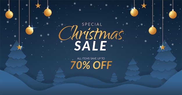 Christmas sale banner with golden decoration