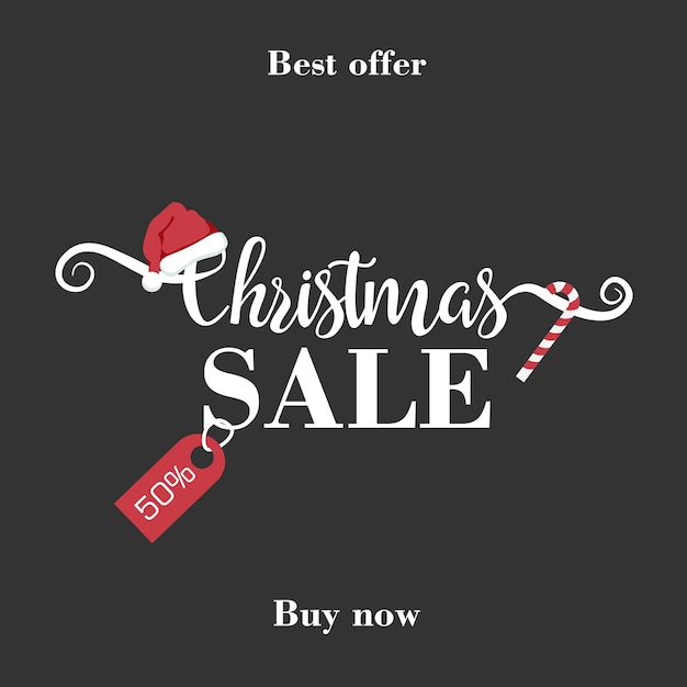 Christmas sale banner with handwritten lettering isolated on black background Calligraphy banner