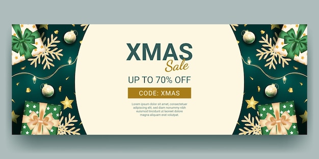 Christmas sale banner with realistic green decoration