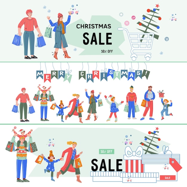 Christmas sale and discount advertising materials posters or flyers mockups