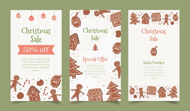 christmas sale instagram stories post banner flyer with gingerbread frame