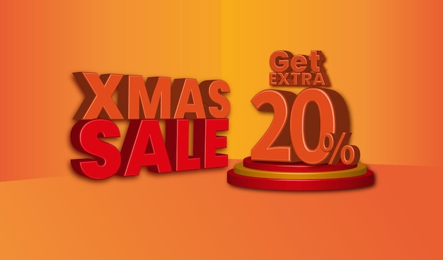 Christmas sale offer 3d text with 20 percent discount