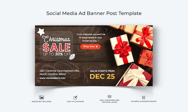 Christmas Sale Offer social media Facebook Ad banner Post template premium vector