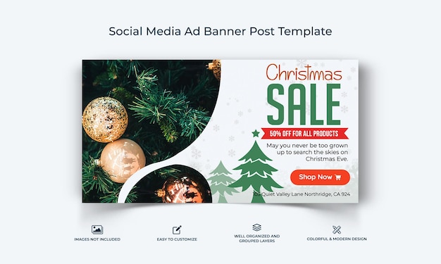 Christmas Sale Offer social media Facebook Ad banner Post template premium vector