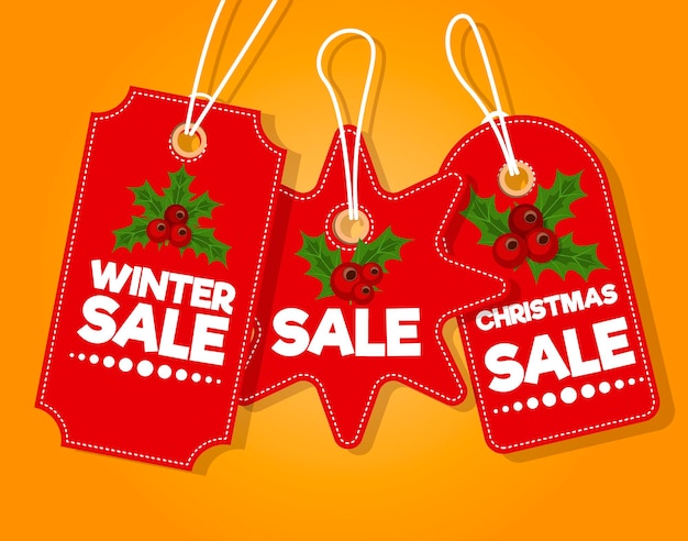 Christmas sale paper tag banner holiday discount xmas winter offer advertising shopping promotion vector illustration. Price card poster special promotion tag. Clearance greeting shop sticker.