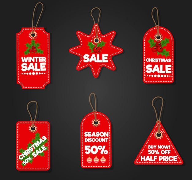 Christmas sale paper tag discount xmas winter offer advertising shopping promotion vector illustration.