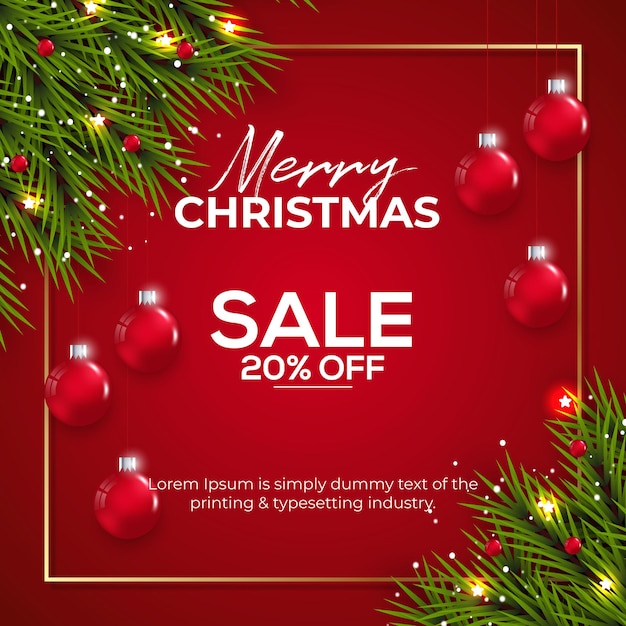 Christmas Sale Social Media Post With Christmas Red  Ball