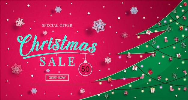 Christmas sales banner with snowflakes  and for shopping discount promotion illustration or background 